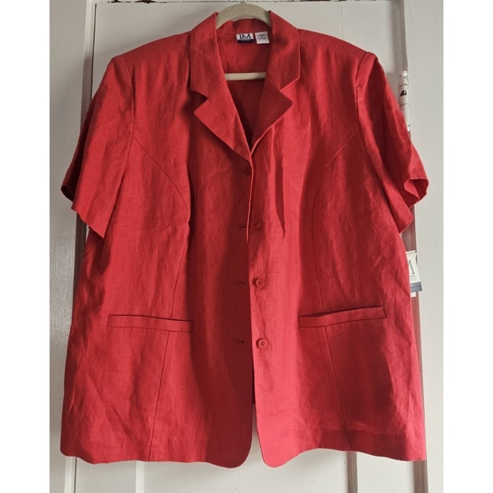 NWT JM collection woman 3X 100% Linen short sleeve blazer hot pink Vintage